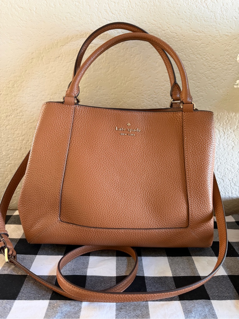 kate spade Brown Pebbled Leather Satchel with Detachable Strap